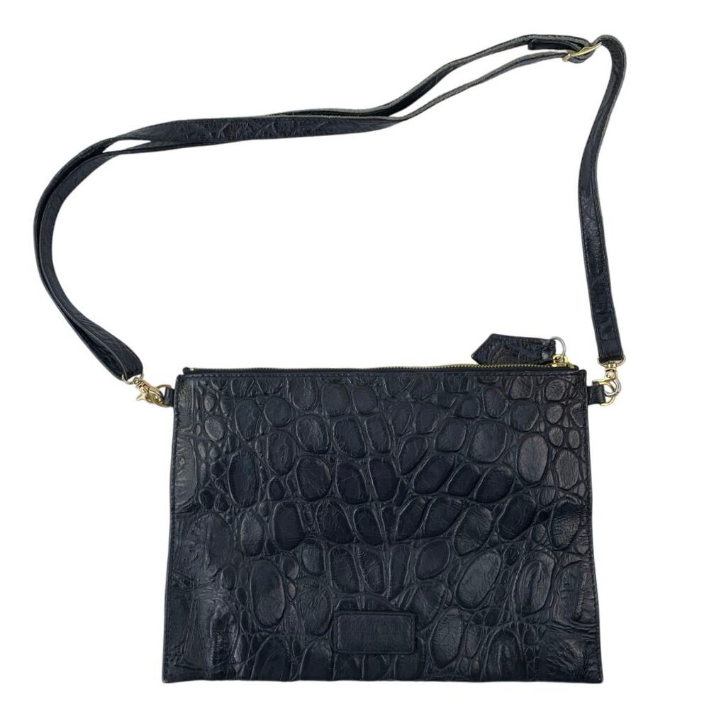 Beau & Ro Womens Black Croc Faux Leather Vegan Crossbody Clutch Purse Handbag OS
